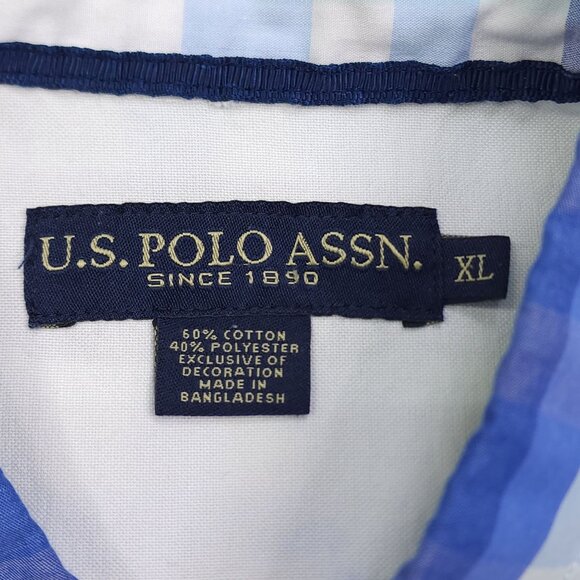 U.S. Polo Assn. Mens Blue Plaid Short Sleeve Button-Up Shirt XL Cotton Polyester - Picture 4 of 8